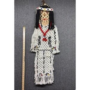 Vintage  Large 70s Hand Made Woven  Macrame Native American  Man Wall Hanging